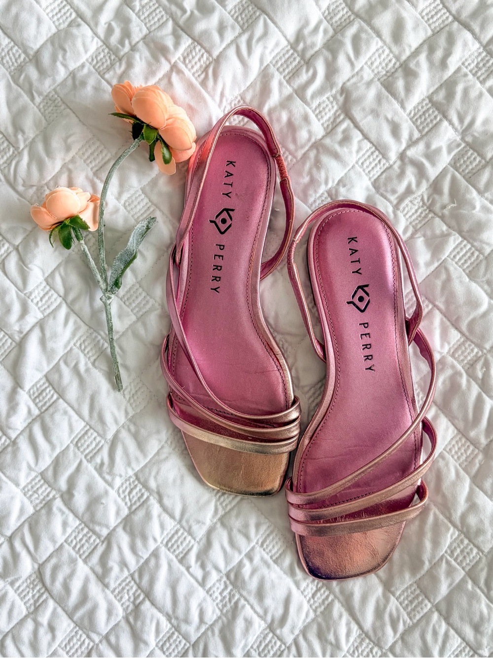 Katy Perry Metallic Pink Strappy Slingback Sandals Square Toe Size 7